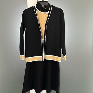 Chic Black and Gold Vintage Double Knit Long Sleeve Dress and Jacket Set